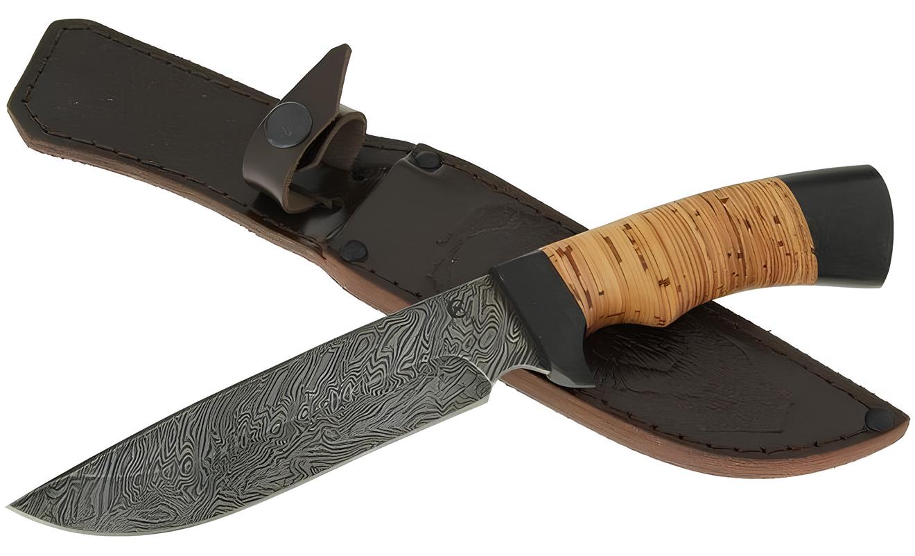 Нож Лорд из дамасской ст., береста, граб